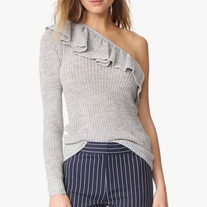 rebecca taylor • one shoulder gray alpaca knit pullover ruffle sweater